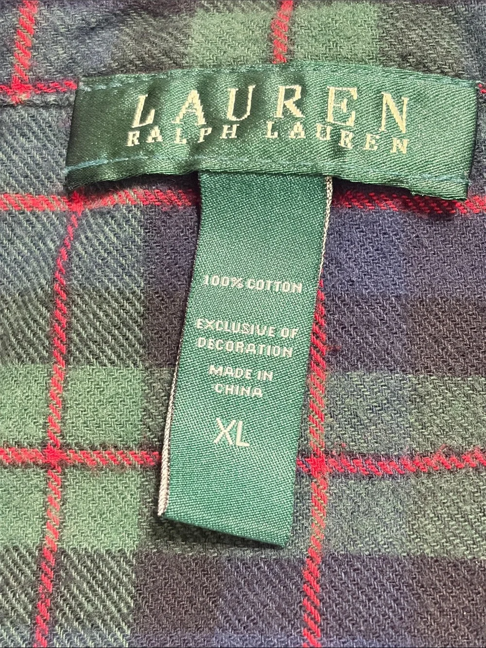 Ralph Lauren Green Label Navy Plaid Button. Pajama Youth Top Red Trim Size XL